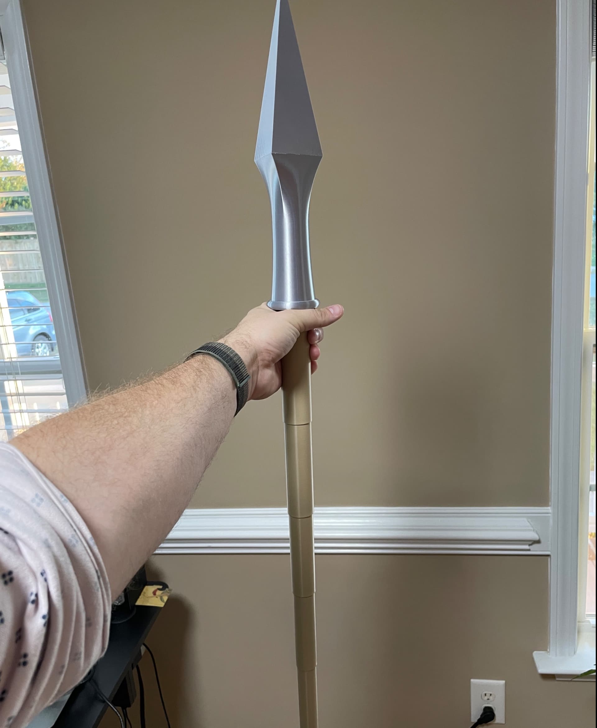 Paid for the removable one and printed - printed smooth and really clean. Not a huge fan of this one, unfortunately. I feel like the spearhead is proportionally much too large, and the staff part doesn’t extend long enough to look or feel like a spear. Cool concept and the design of the spearhead is really cool - just could use a redesign/v2.