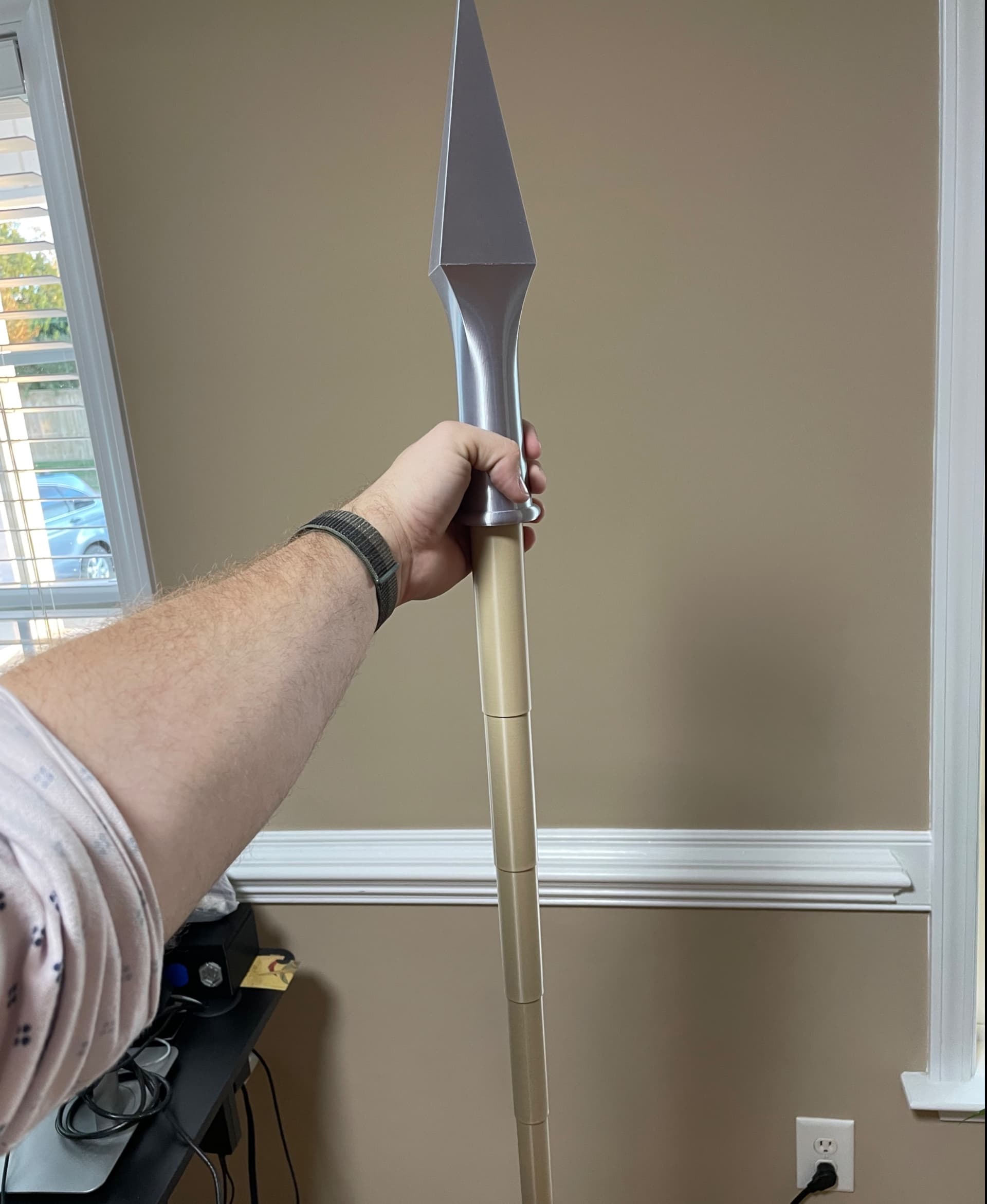 Paid for the removable one and printed - printed smooth and really clean. Not a huge fan of this one, unfortunately. I feel like the spearhead is proportionally much too large, and the staff part doesn’t extend long enough to look or feel like a spear. Cool concept and the design of the spearhead is really cool - just could use a redesign/v2.
