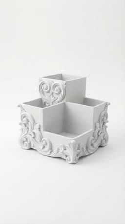 Baroque Ornate Desk Organizer - Rococo Pen Holder & Stationery Catchall 3d model
