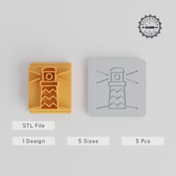 Lighthouse Stamp Tile Set, Summer Beach Vacation Motif, 5 Sizes for Clay & Cookie Design PRODUCT_1973 3d model