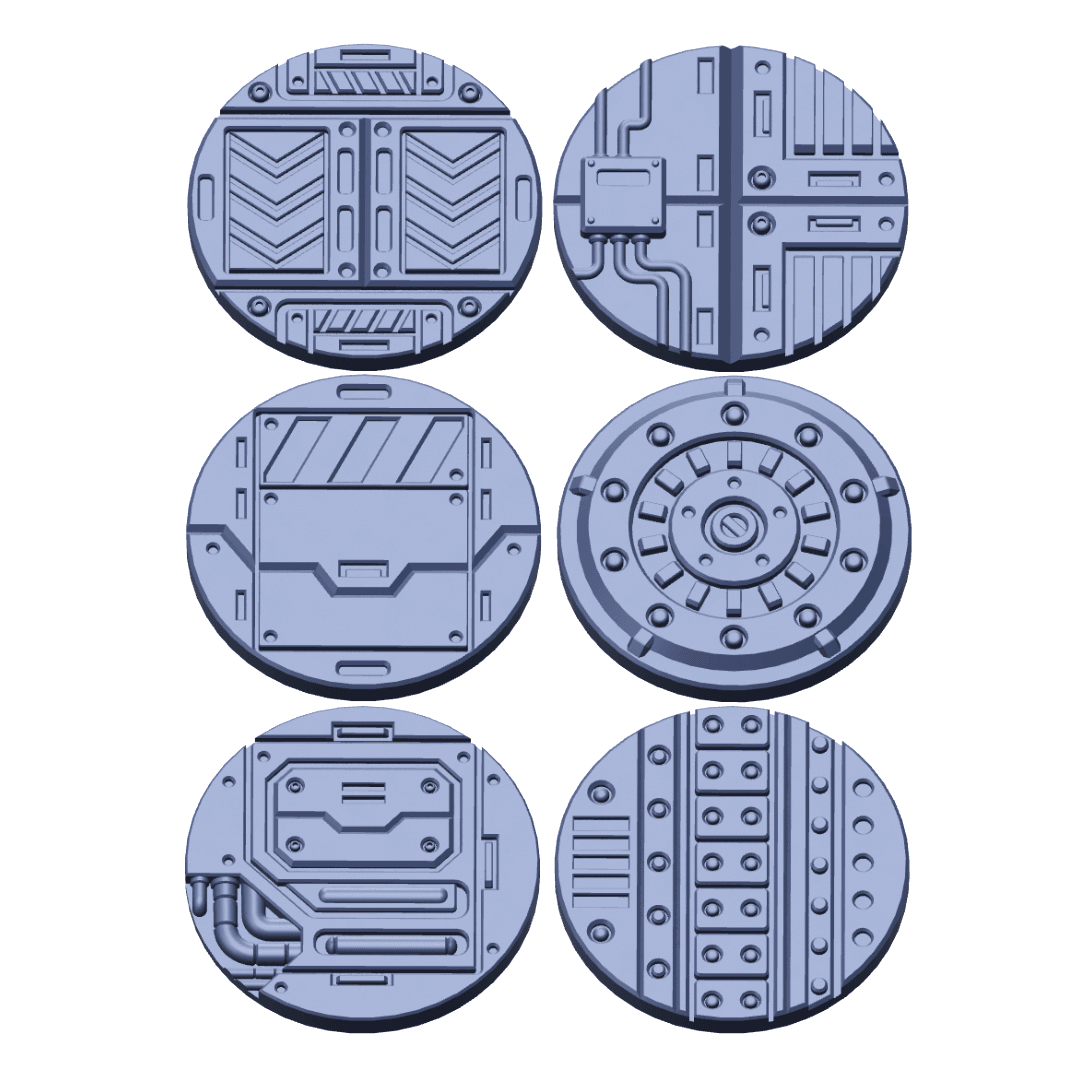 3D Printable Sci-Fi Grated Floor Base Toppers – 32mm Round Bases 3d model