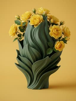 Sculptural Lotus Leaf Vase - Organic Botanical Flower Pot STL 3d model