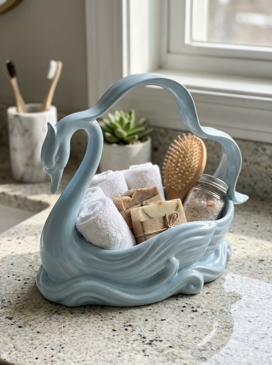 Serene Swan Decorative Organizer Basket 3d model