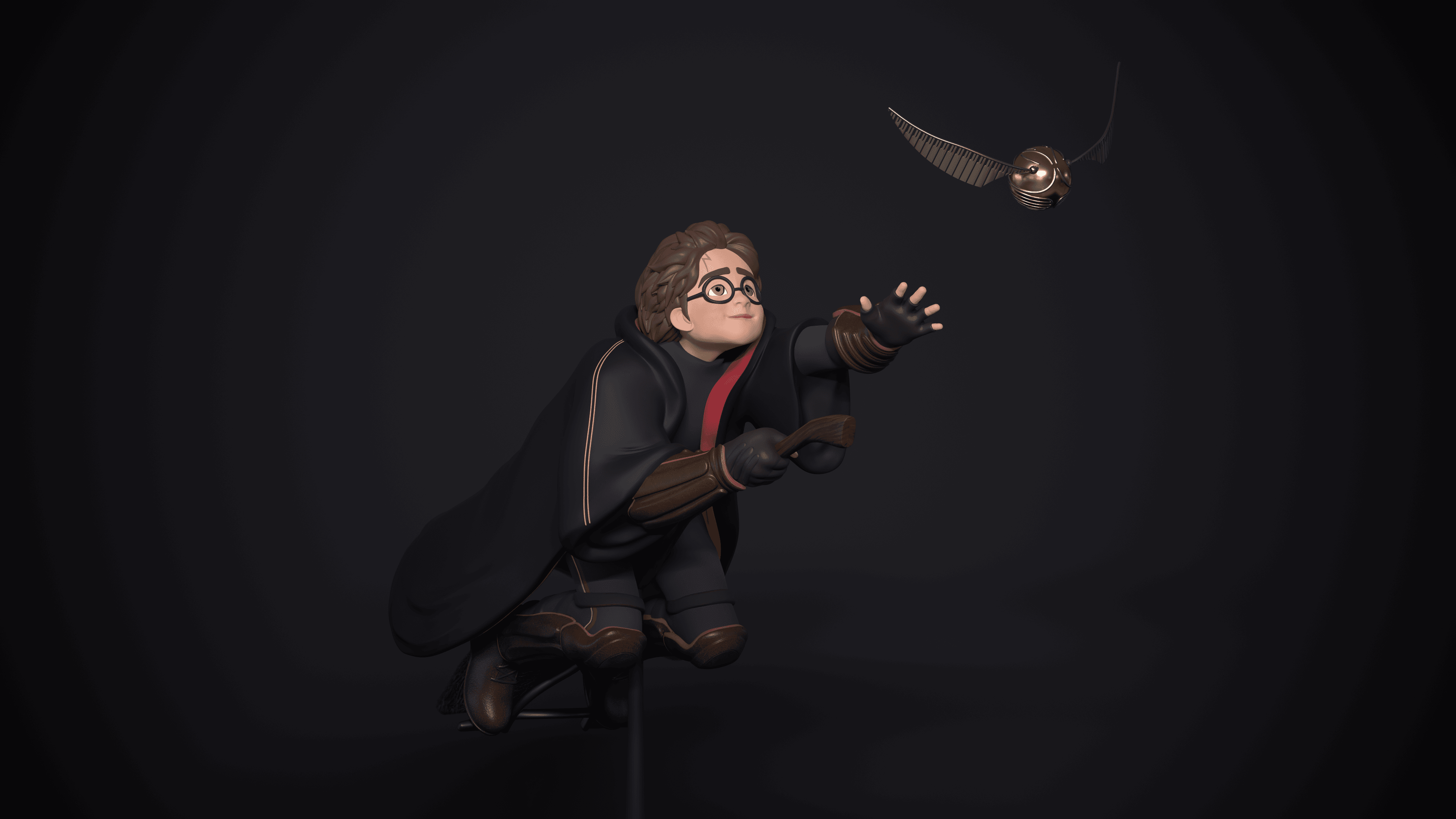 Quidditch Seeker: Harry Potter on Broomstick Chasing the Golden Snitch (STL File) 3d model