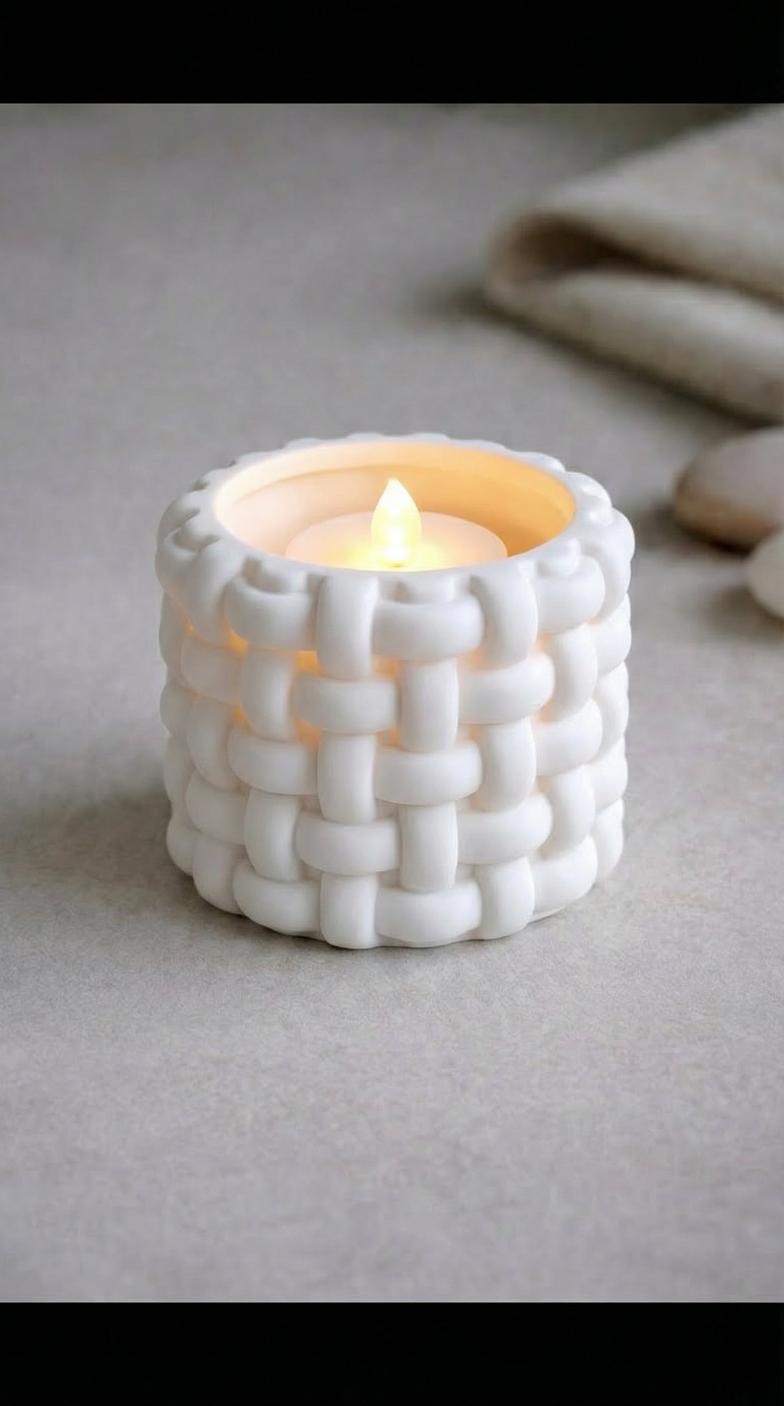 Interwoven Basket Weave Tea Light Holder - Minimalist LED Candle Sleeve 3d model