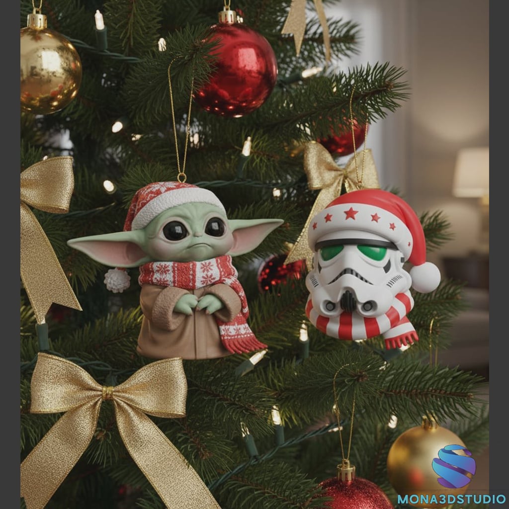 Star Wars Christmas Tree Decorations 3D Print - Baby Yoda and Stormtrooper STL 3d model