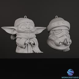 Star Wars Christmas Tree Decorations 3D Print - Baby Yoda and Stormtrooper STL 3d model