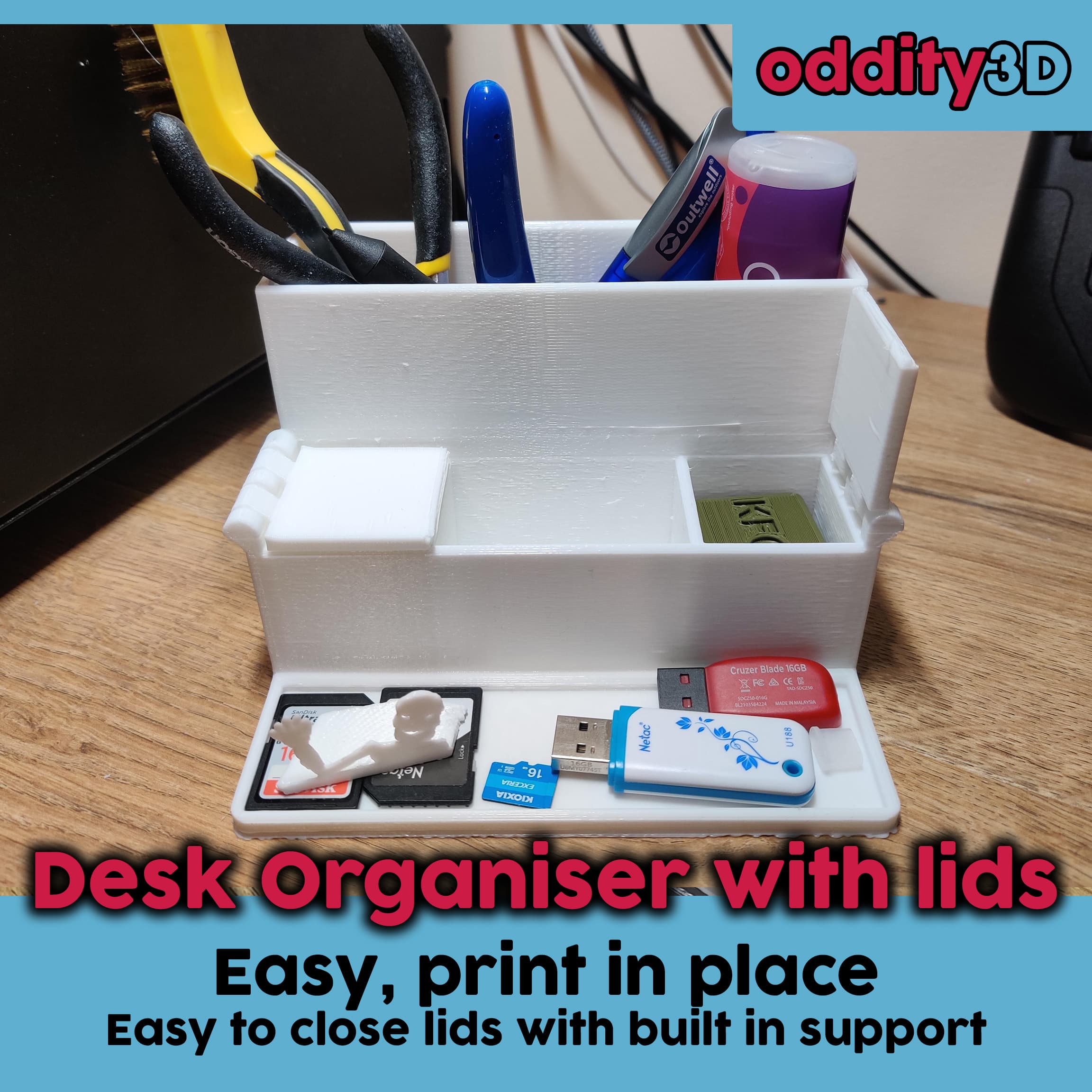 Desk Organiser with closable hinged lids 3d model