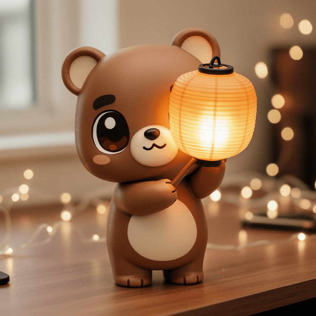 Chibi Bear Lantern — 3D Printable Cute Animal Lamp Figurine 3d model