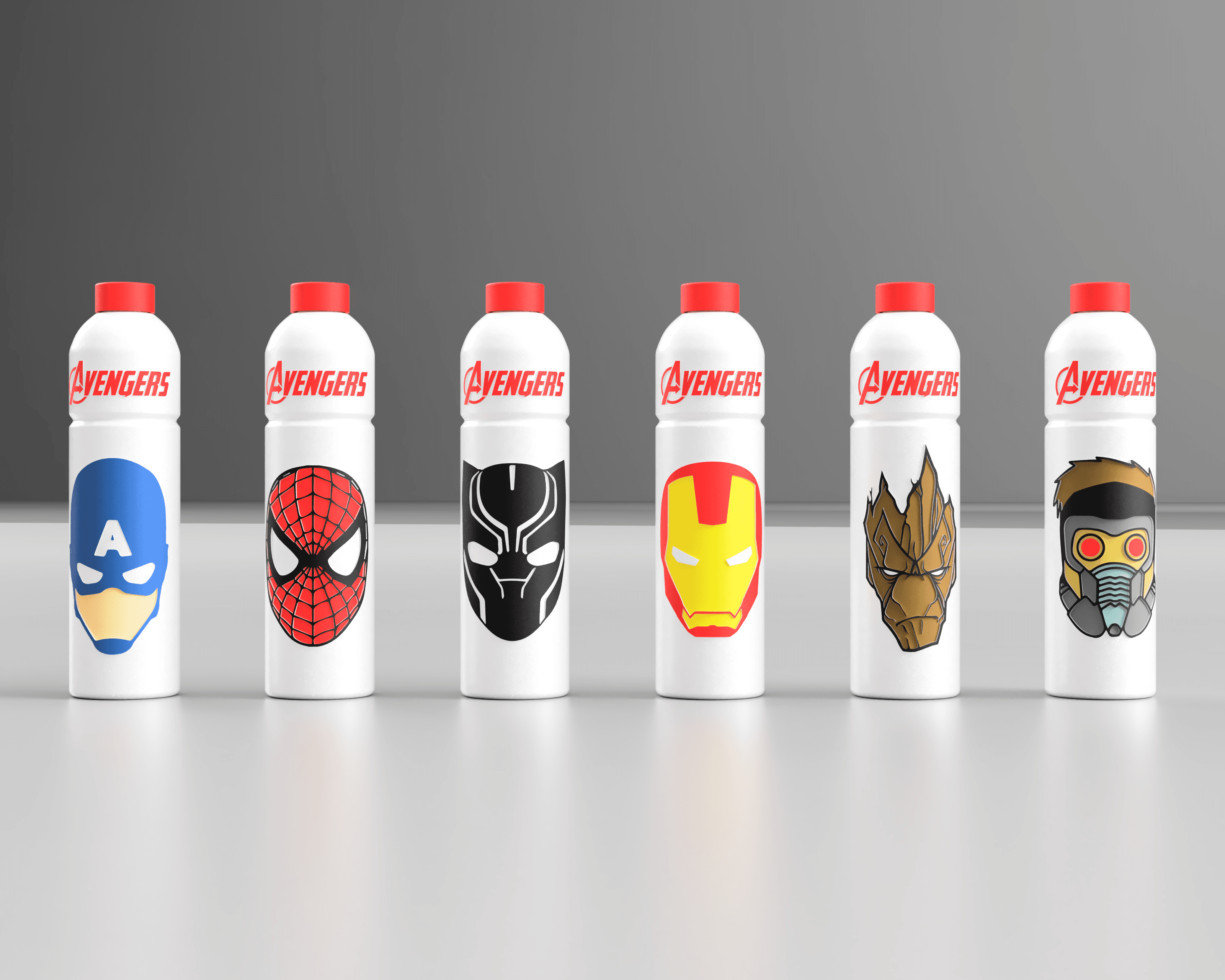 MARVEL AVENGERS WATER BOTTLE COLLECTION SET.step 3d model
