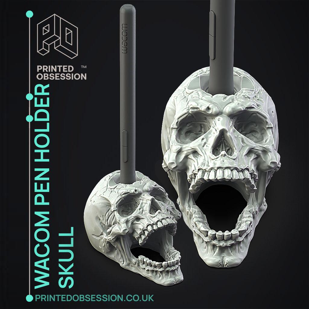 Wacom Pen Holder Skull - Desk Ornament 3d model