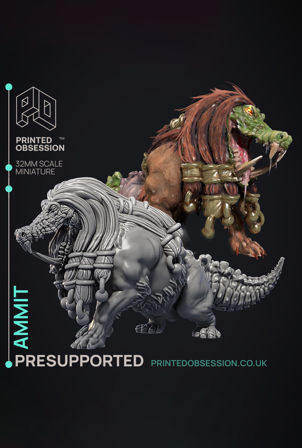 Ammit - Devourer of Hearts - Court of Anubis - PRESUPPORTED - Illustrated and Stats - 32mm scale 3d model
