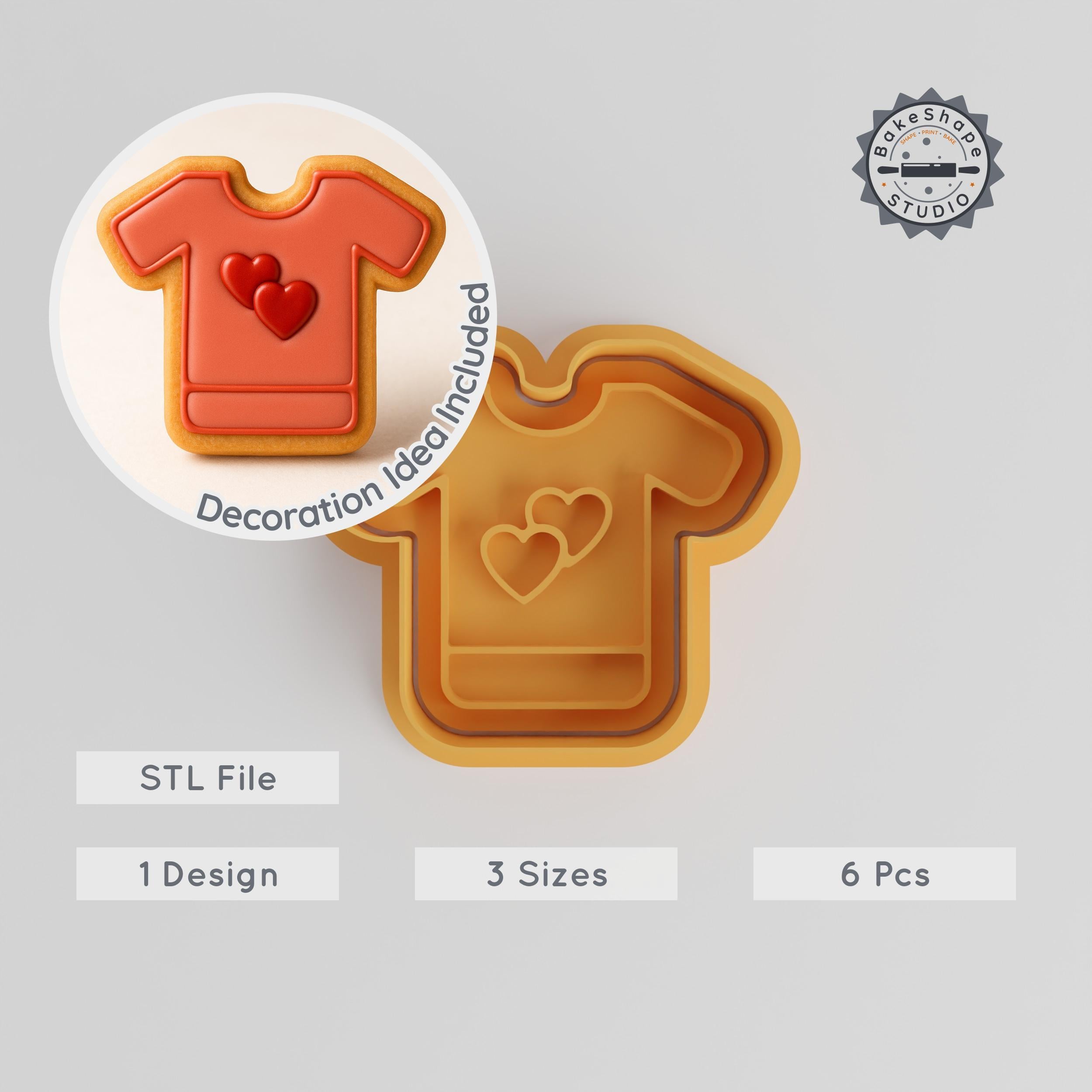 T-Shirt Shape Cookie Cutter & Stamp Set, Perfect for Fondant, Includes 6 Pieces, Sizes S/M/L PRODUCT_197 3d model