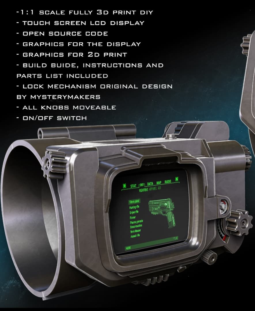 Pip Boy 3000 MkV - functional with open source code and a touch screen 3d model