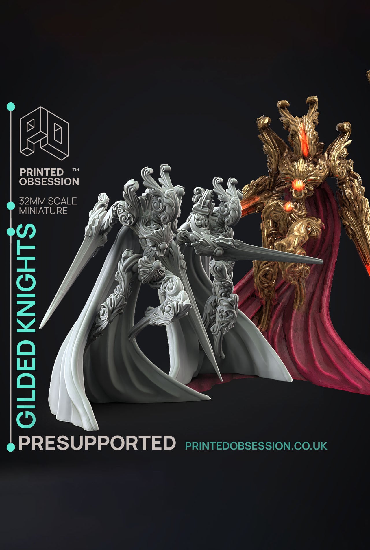 Guilded Knight - Flesh of Gold - PRESUPPORTED - Illustrated and Stats - 32mm scale 3d model