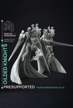 Guilded Knight - Flesh of Gold - PRESUPPORTED - Illustrated and Stats - 32mm scale 3d model