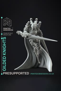 Guilded Knight - Flesh of Gold - PRESUPPORTED - Illustrated and Stats - 32mm scale 3d model