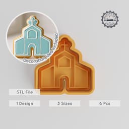 Church Shape Cutter & Stamp Set, Building Cookie & Fondant Tools, 3 Sizes, Chapel, Temple, Abbey, Worship Hall Design PRODUCT_239 3d model