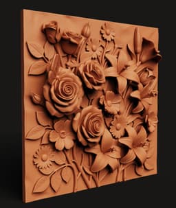 3D Floral Wall Art Panel | Rose and Lily Flower Relief | Home Wall Decor 3D Print 3d model