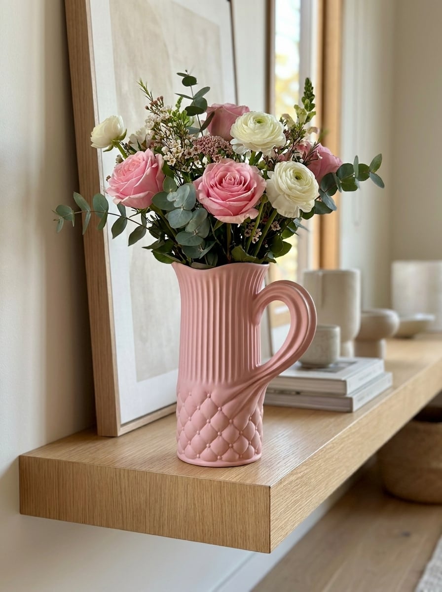 Tufted Coquette Pitcher Vase | Grandmillennial Ribbed Decor 3d model