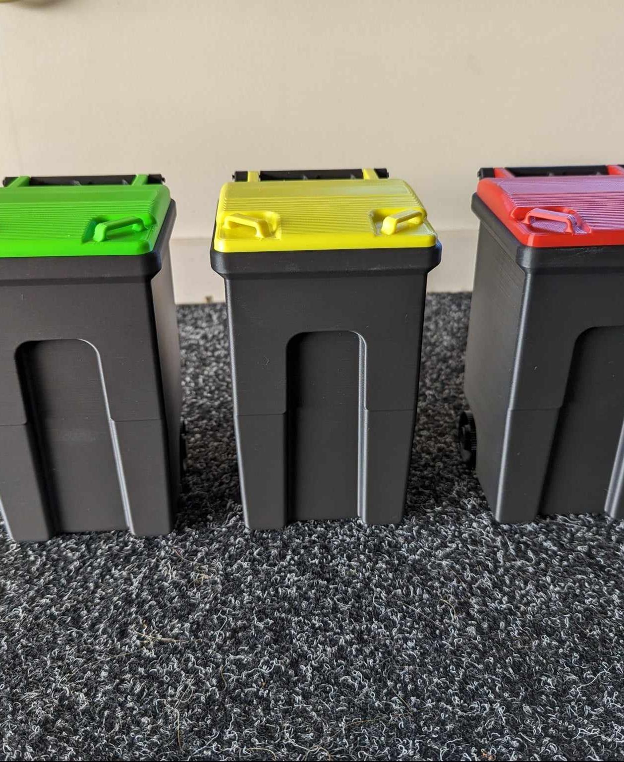 Mini Recycle Bin  - Here are our 3 bins, yellow is recyclable, green is green waste, and red is rubbish. - 3d model