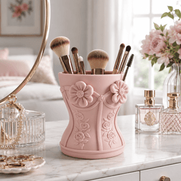 Floral Makeup Brush Holder STL | Elegant Vanity Organizer | Beauty Desk Decor for 3D Printing 3d model