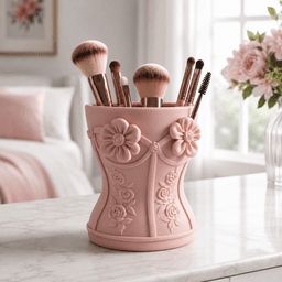 Floral Makeup Brush Holder STL | Elegant Vanity Organizer | Beauty Desk Decor for 3D Printing 3d model