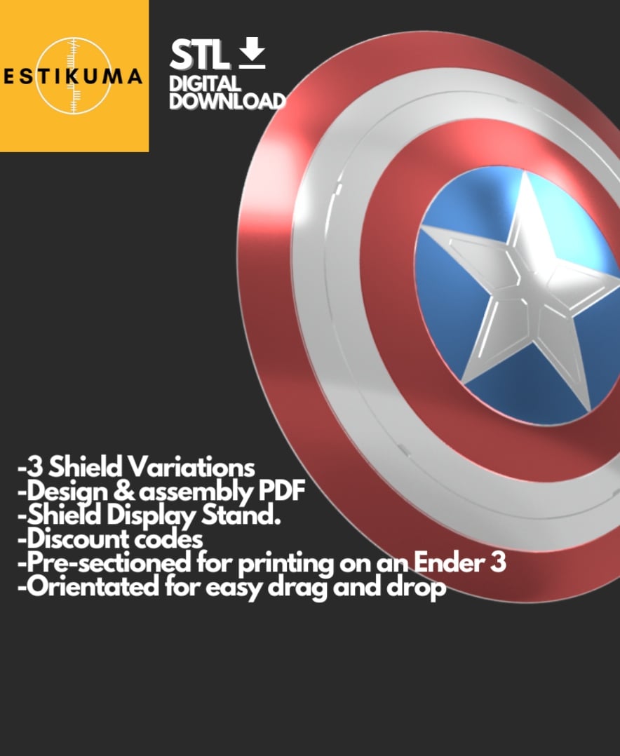 Captain America Shield 3D Model | STL | Printable MCU‑Style Shield | Display Stand Inclu 3d model
