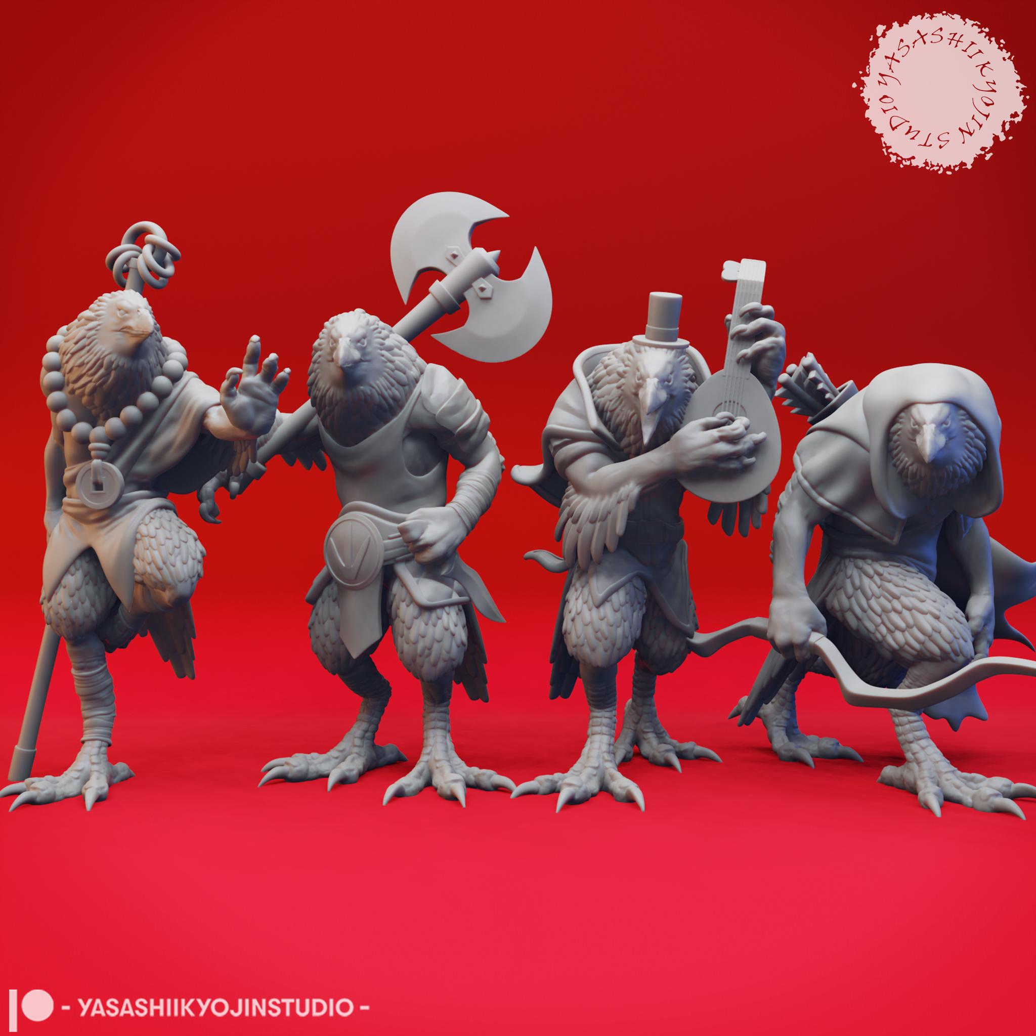 Kenku Mob - Tabletop Miniatures (Pre-Supported) 3d model