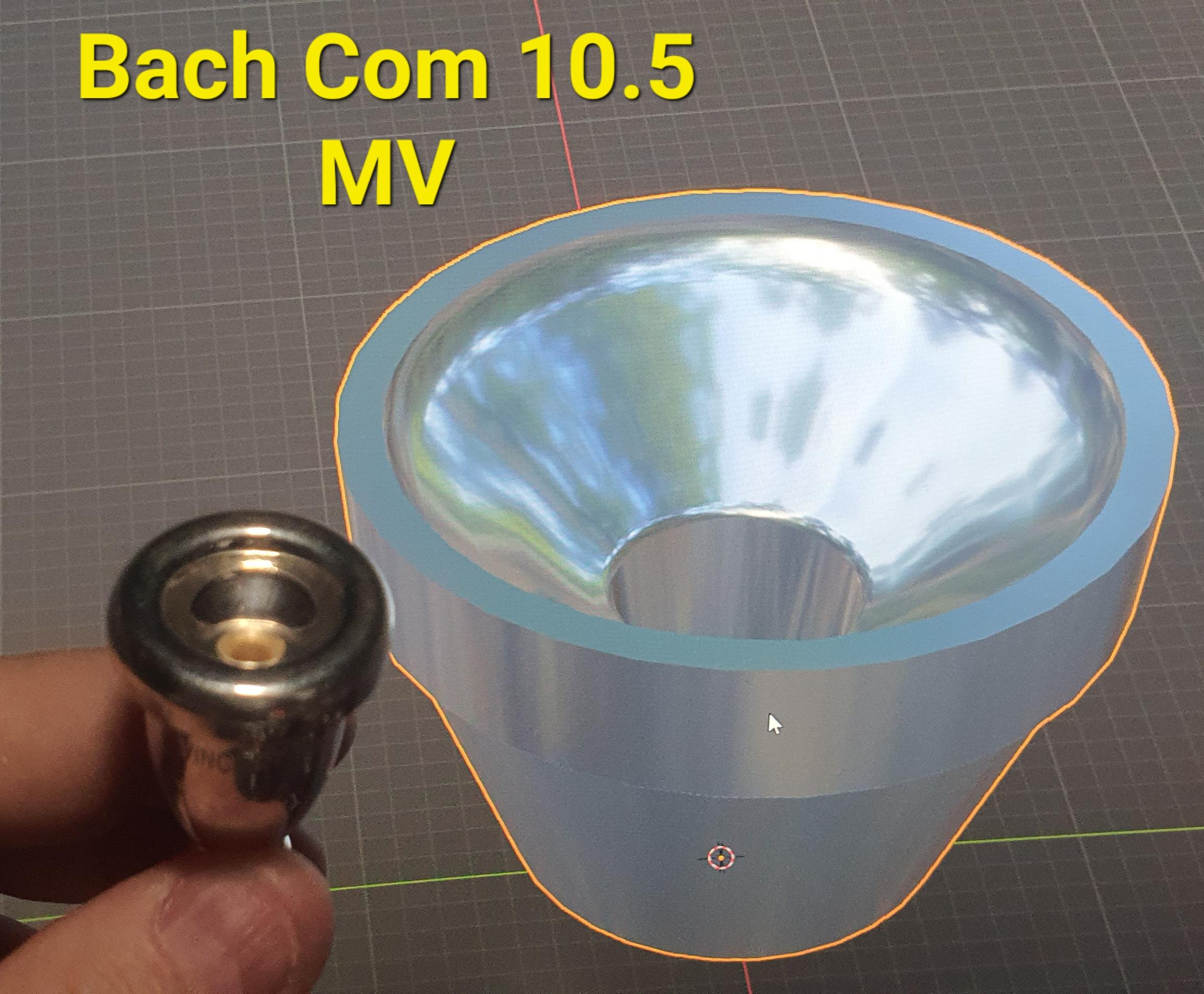 Trumpet MP Adaptor for Multipiece Mouthpiece - Version 2 with V Cup design similar to Bach Com 10.5 MV that I have. - 3d model