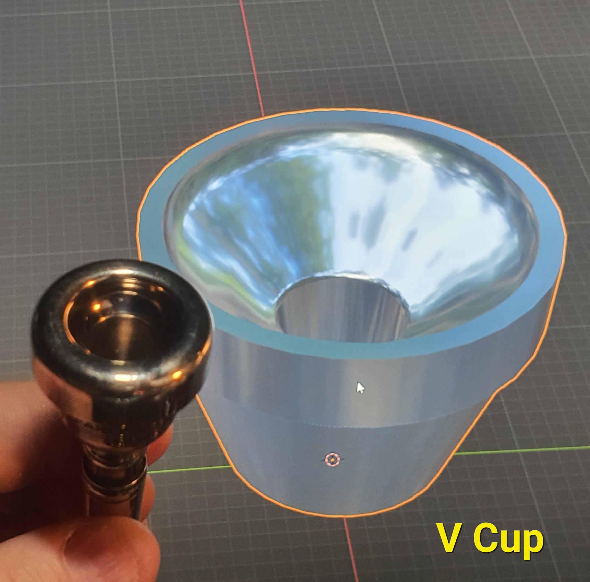 Trumpet MP Adaptor for Multipiece Mouthpiece - Comparing Version 2 to a Parduba Double Cup. - 3d model