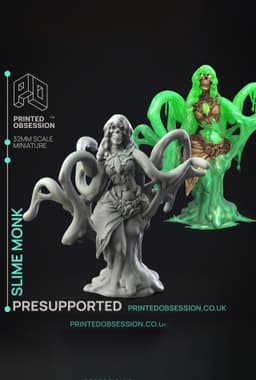 Slime Slime Monk - The Gelatinous Queen - PRESUPPORTED - Illustrated and Stats - 32mm scale 3d model
