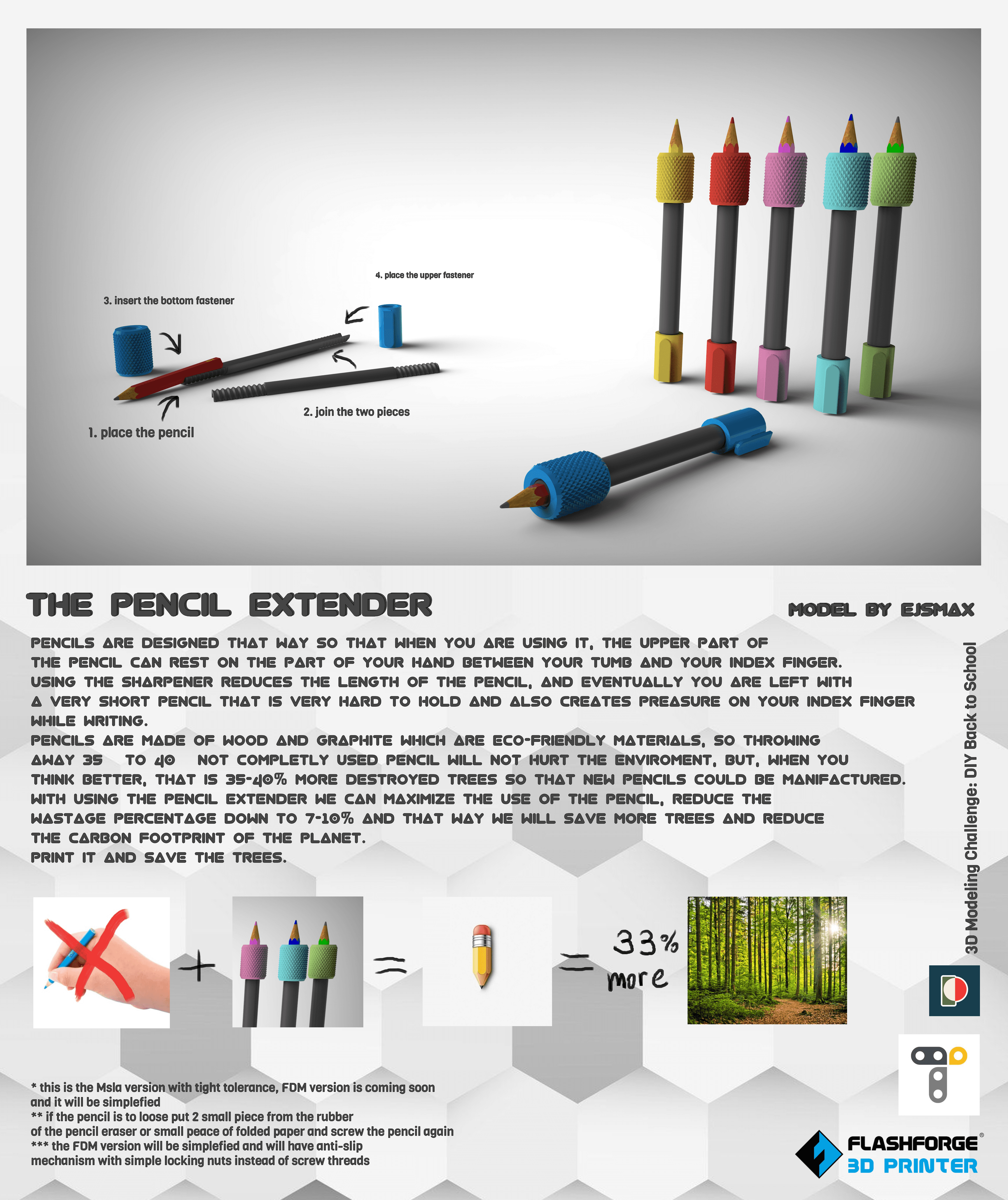 The Pencil extender - for HB 7mm woden pencil.stl - Contest entry - 3d model