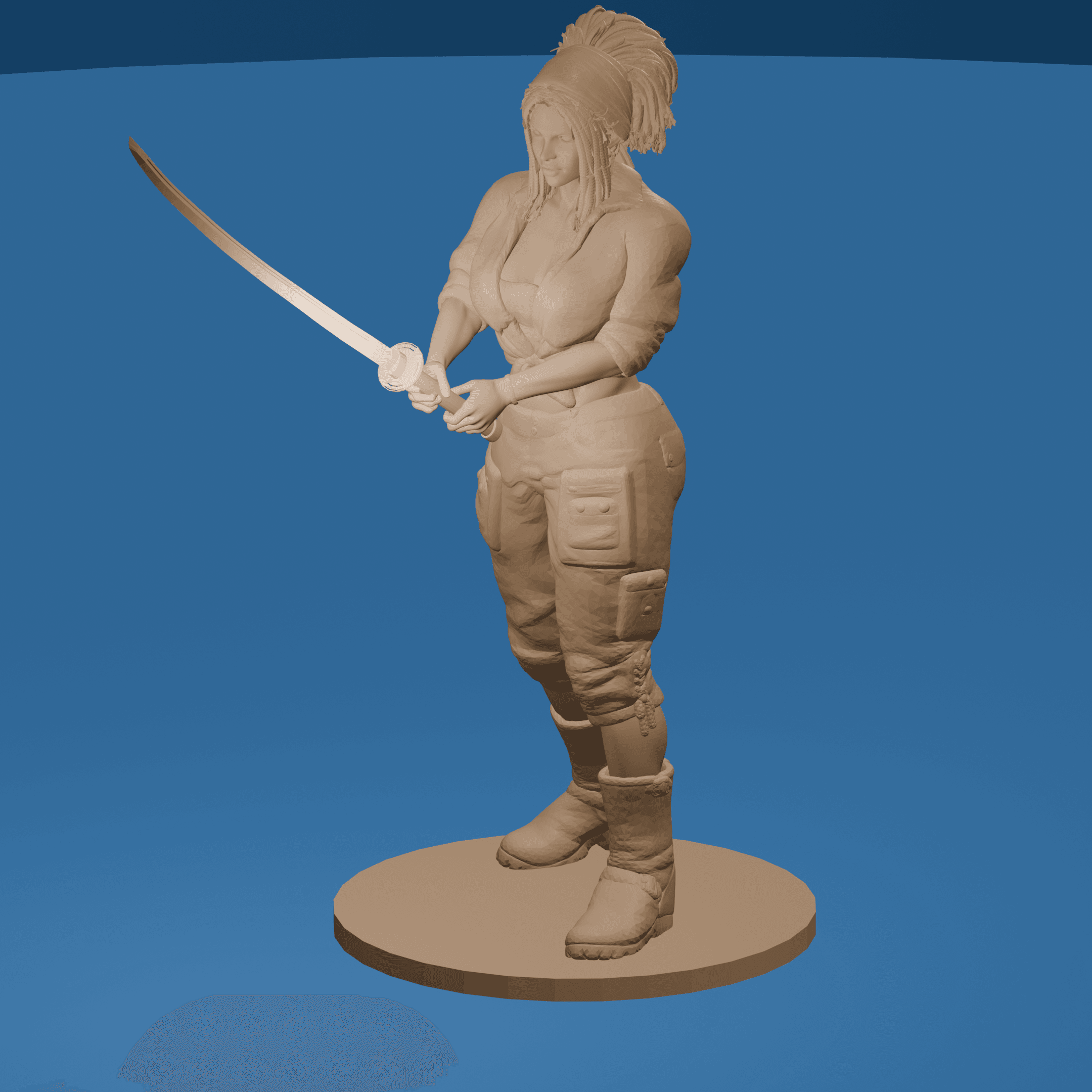 Black woman wielding a katana 3d model