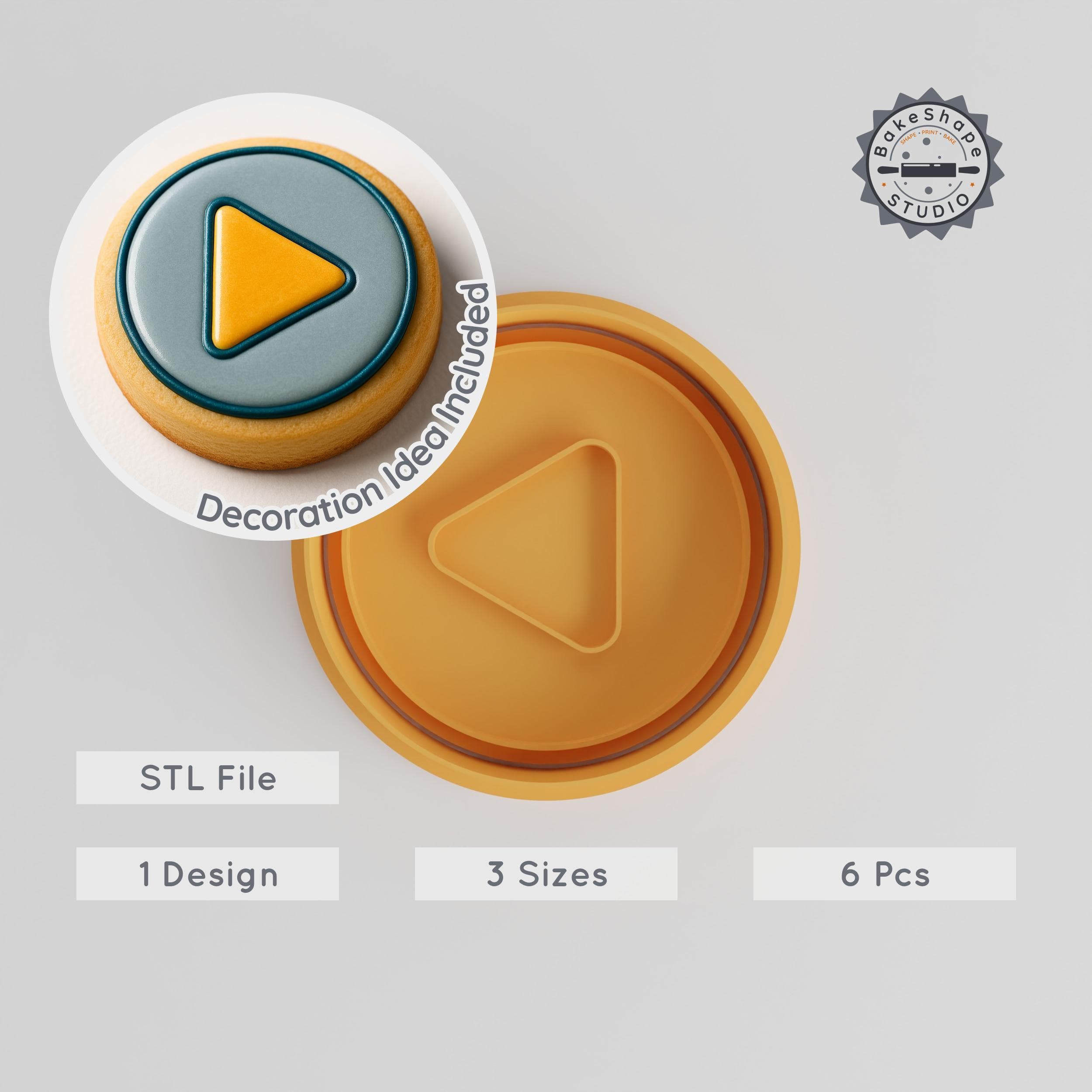 Play Button Shape Cutter & Stamp, Cookie Fondant Tool, 3 Sizes S/M/L, 6-Piece Set PRODUCT_14 3d model