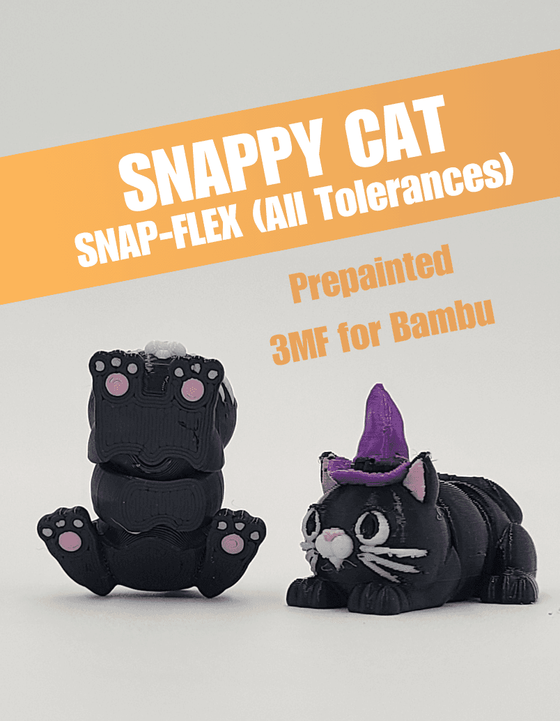 Witch Hat Snappy Cat  - Prepainted 3MF for Bambu Users (Snap-Flex: All Tolerances) 3d model