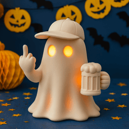 Middle Finger Ghost | Funny Tealight Holder and Figurine | Spooky Halloween Decor with Beer & Cap 3d model