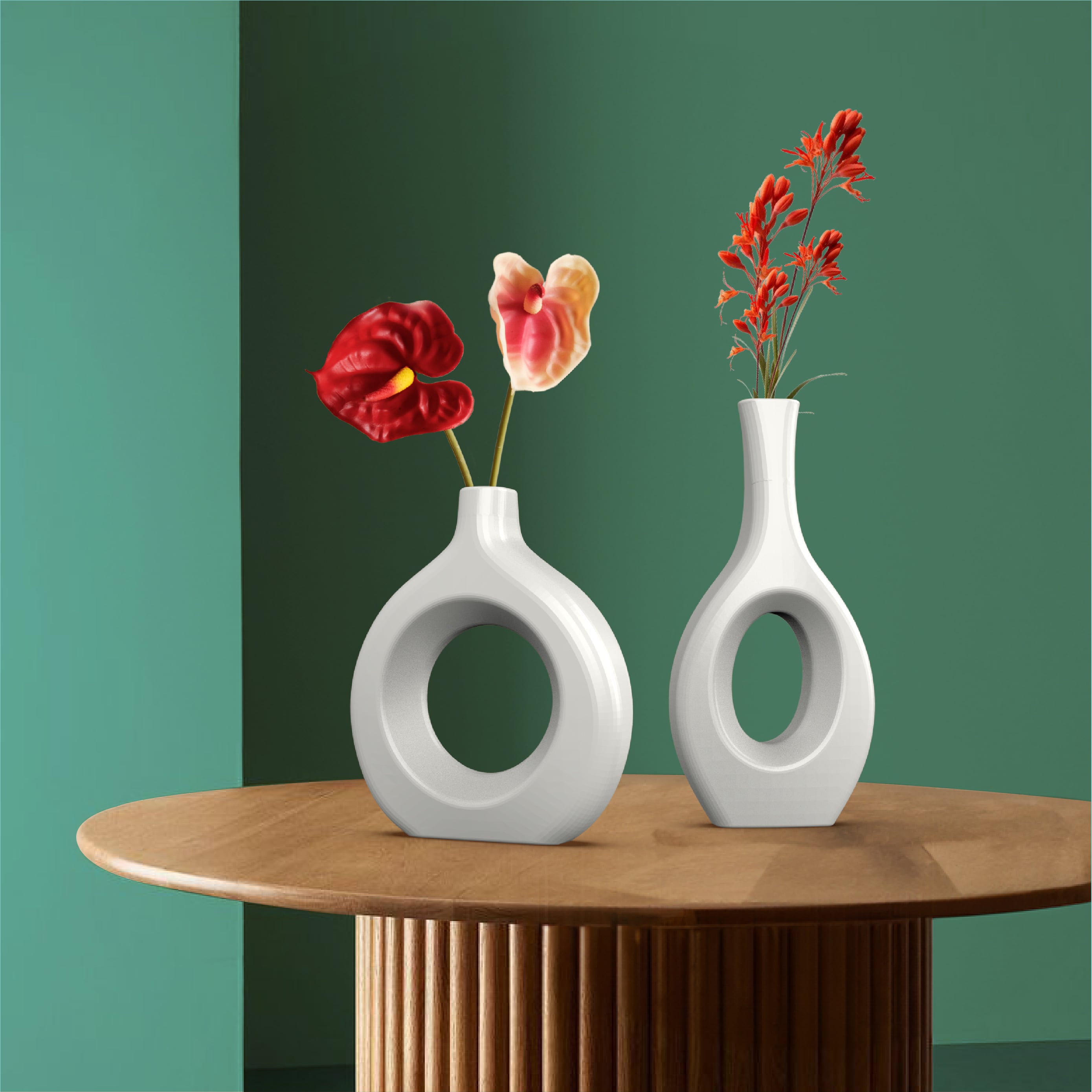 Circular Hollow Vase Set, 2 pcs. Vases Bundle, Nordic Style Hollow Round Interior Design, Decoration 3d model