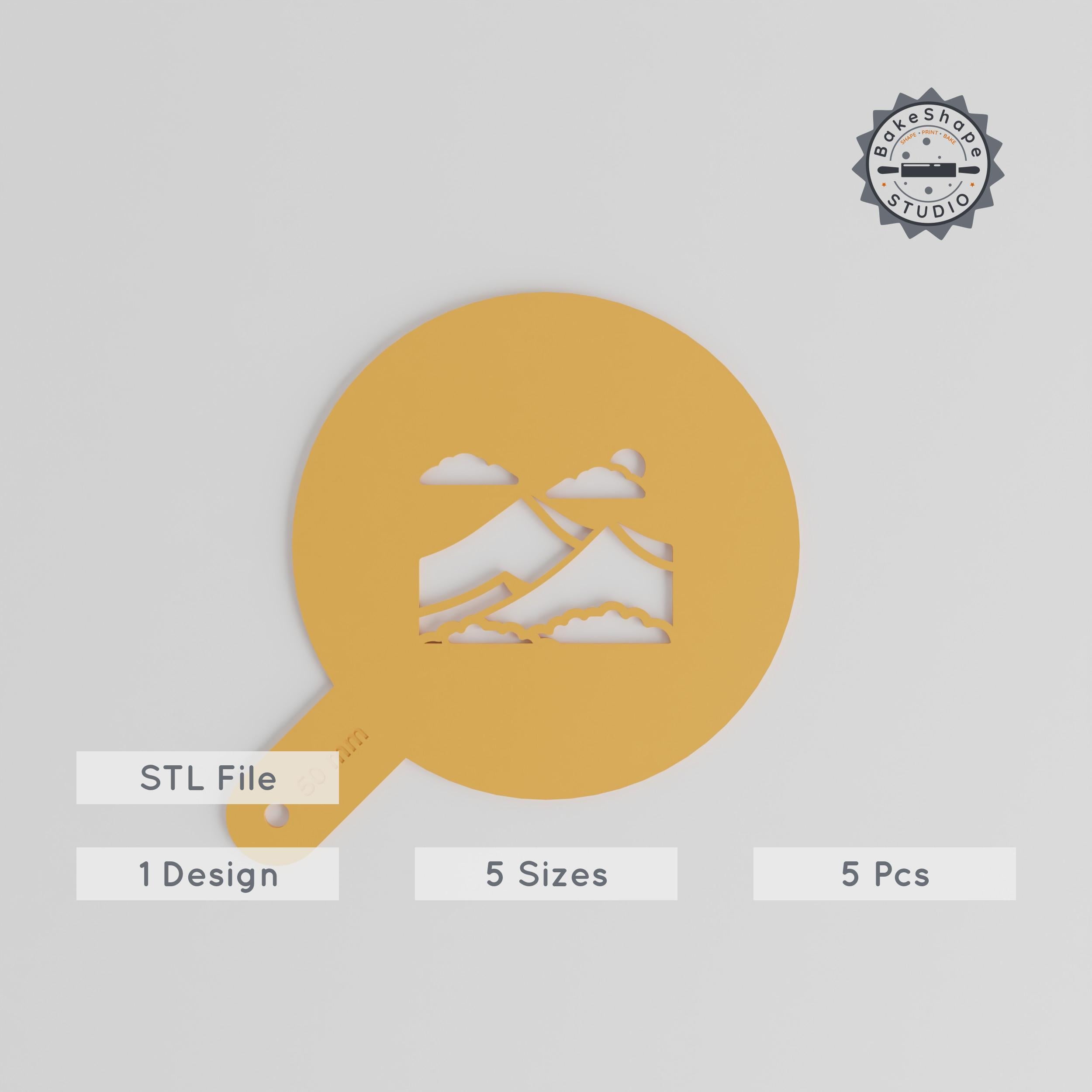 Mountain Art Stencil, 5 Size Motif, Latte & Decor, Powdered Sugar & Cocoa Compatible, Nature Landscape Design, 3D Printable File PRODUCT_1399 3d model