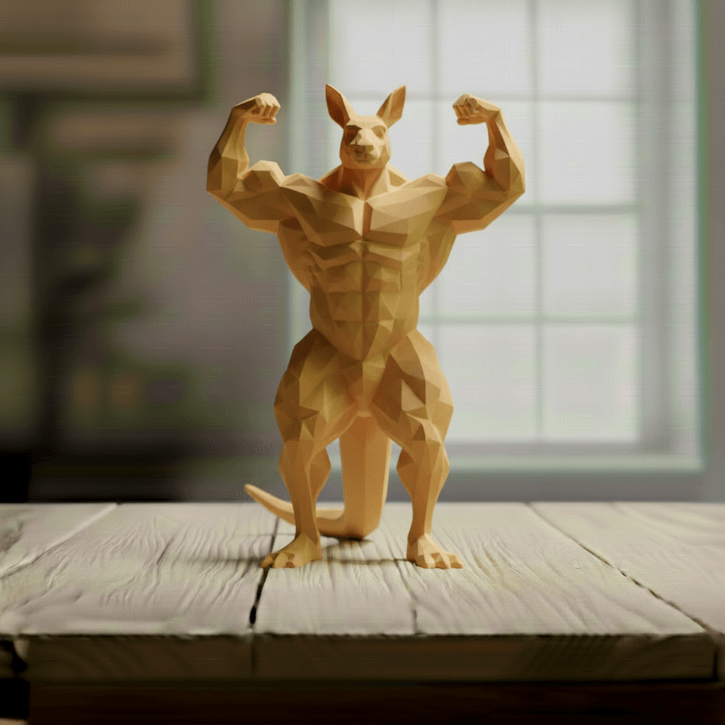 Buff Kangaroo Low Poly - Bodybuilder Marsupial Sculpture 3d model