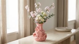 Coastal Cottage & Lighthouse Sculptural Vase - Sakura Pink Nautical Home Decor 3d model