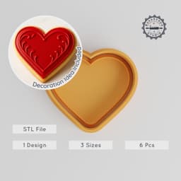Heart Shape Cutter & Stamp, Cookie & Fondant Perfect, 3 Sizes Set S/M/L, Love & Romance Emblem, Emotion, Passion Icon PRODUCT_19 3d model