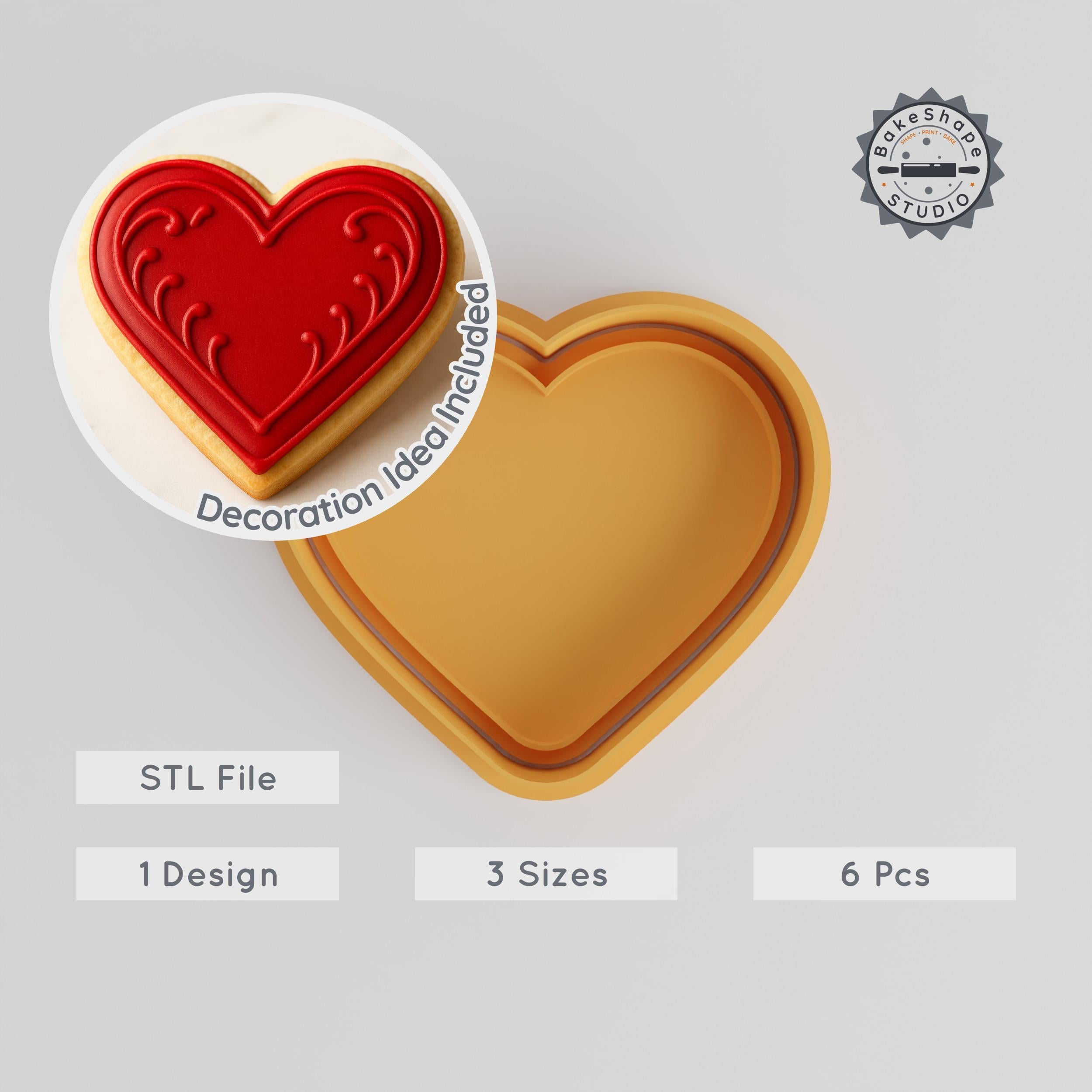 Heart Shape Cutter & Stamp, Cookie & Fondant Perfect, 3 Sizes Set S/M/L, Love & Romance Emblem, Emotion, Passion Icon PRODUCT_19 3d model