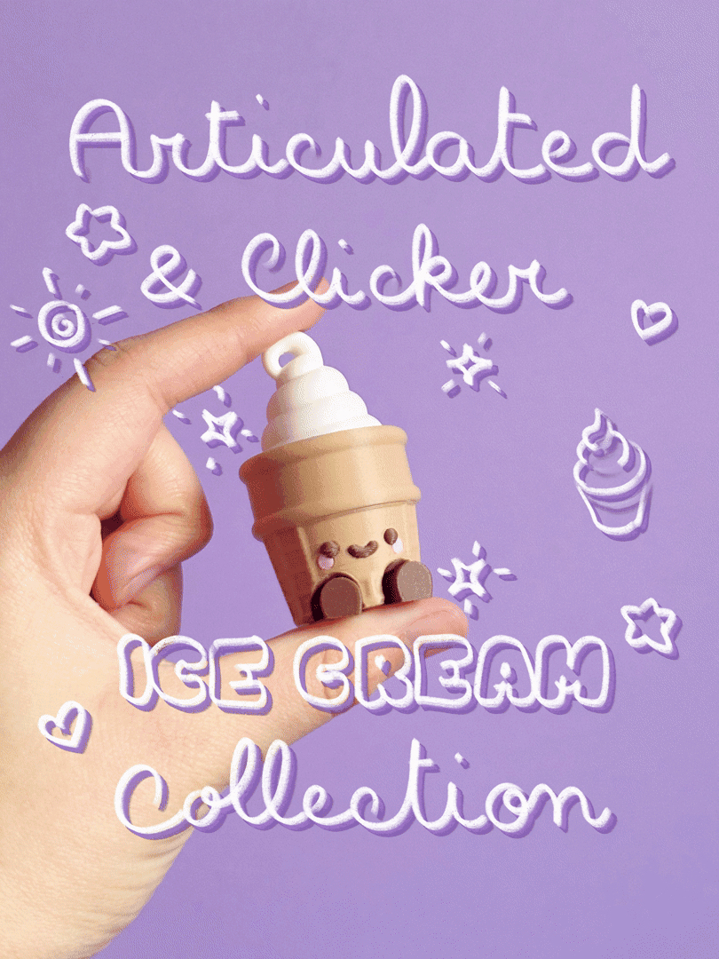 Cute Articulated & Clicker Ice Cream | Print-in-place | Support-free 3d model