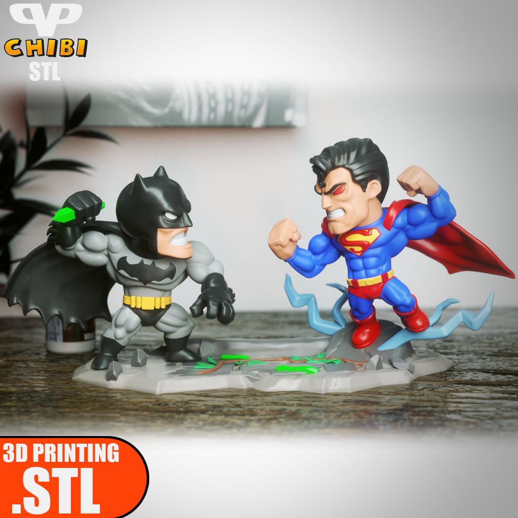 Batman vs Superman Chibi STL for 3D Printing ChibiSTL 3DXM 3d model