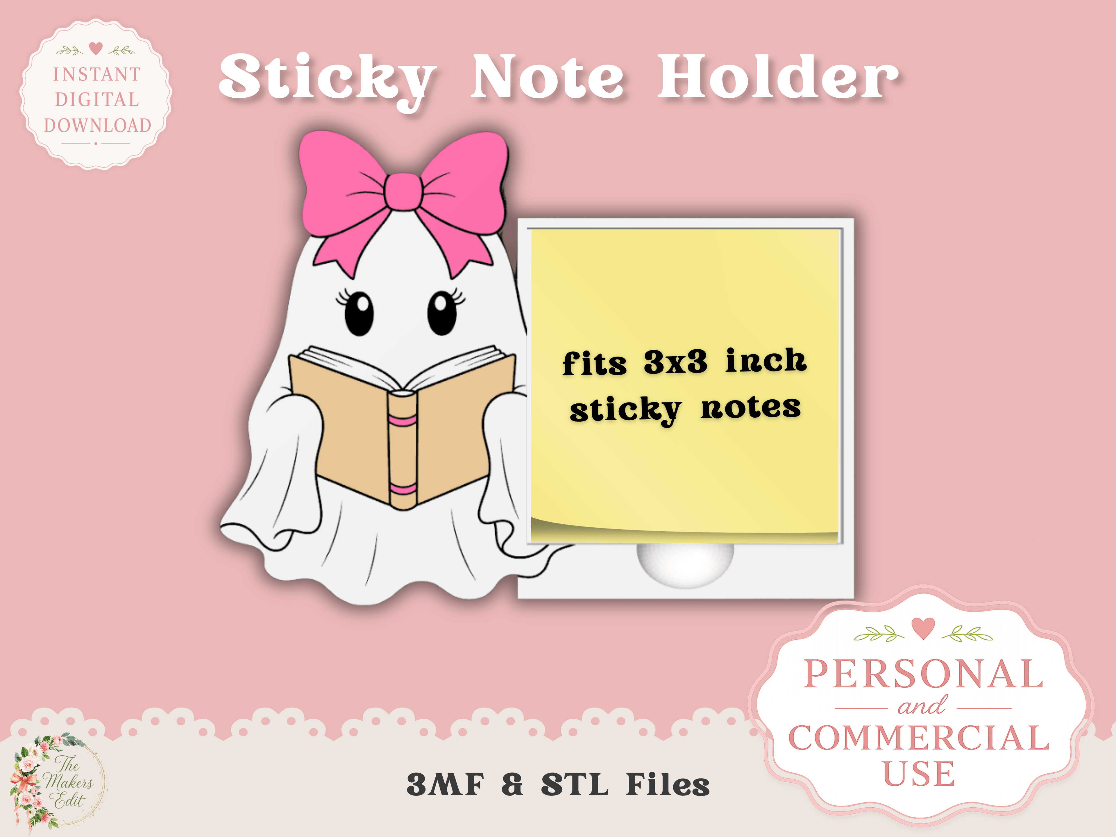 Bookish Ghost Sticky Note Holder 3d model