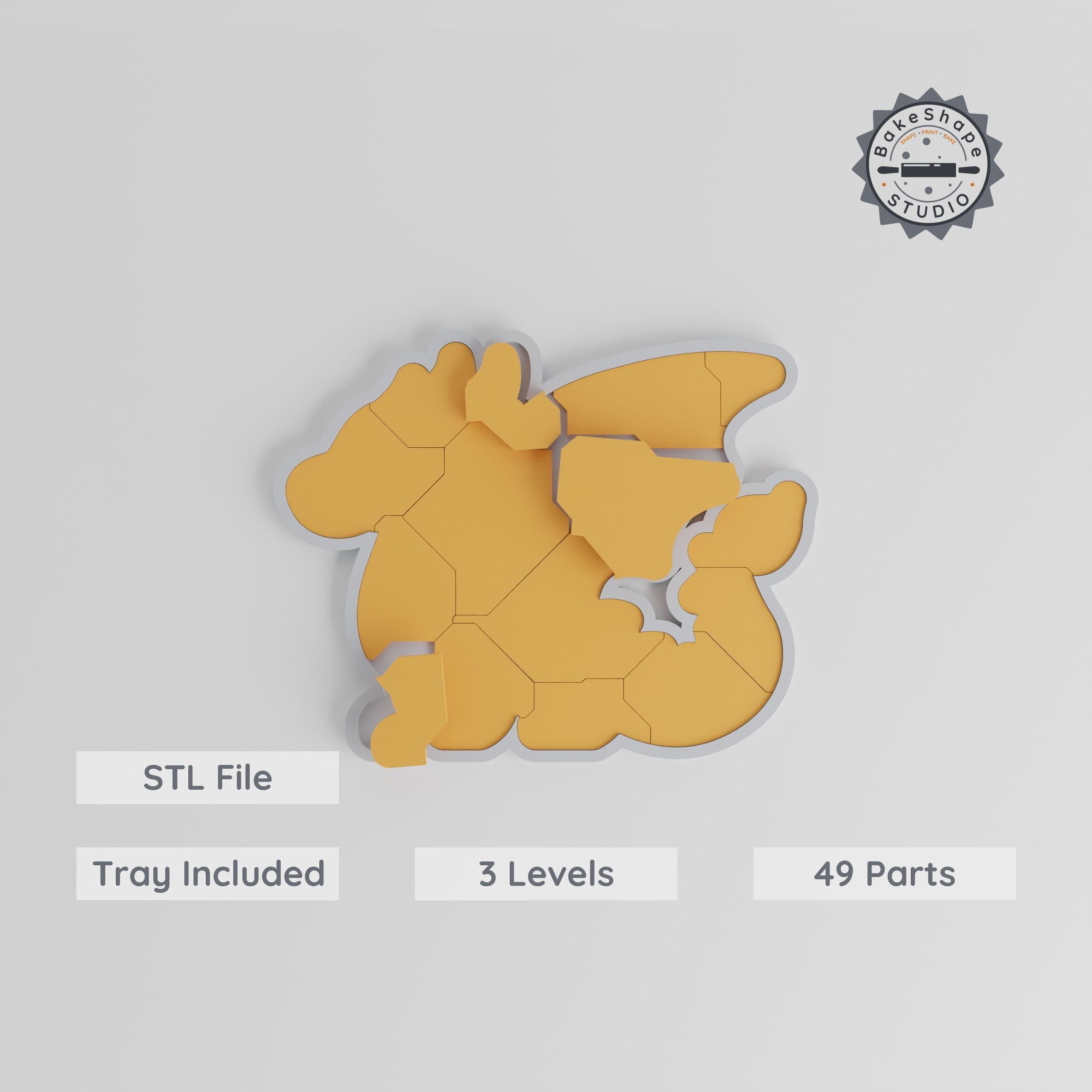 Montessori Progressive Dragon Puzzle, 3-Level Learning Tray, 9/15/24 pc STL, Easy to Hard, Fantasy Creature Game Collection PRODUCT_8079 3d model