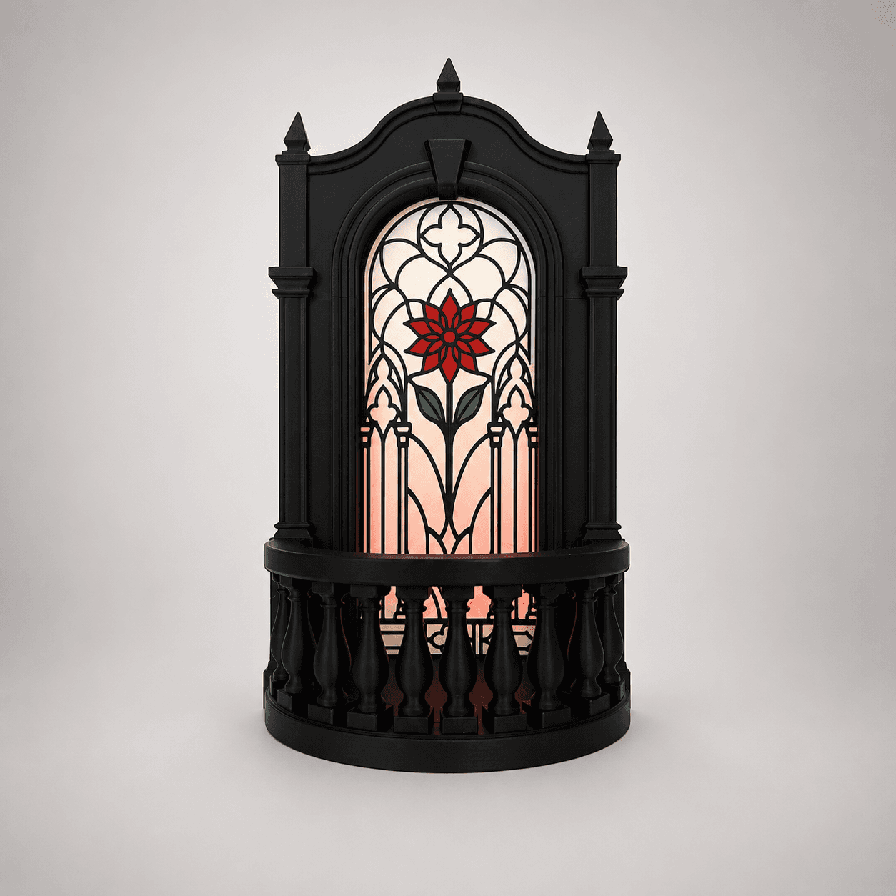 Gothic Balcony Book Nook with Stained Glass Window – Bookshelf Insert, Miniature Gothic Shelf Decor 3d model
