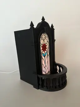 Gothic Balcony Book Nook with Stained Glass Window – Bookshelf Insert, Miniature Gothic Shelf Decor 3d model