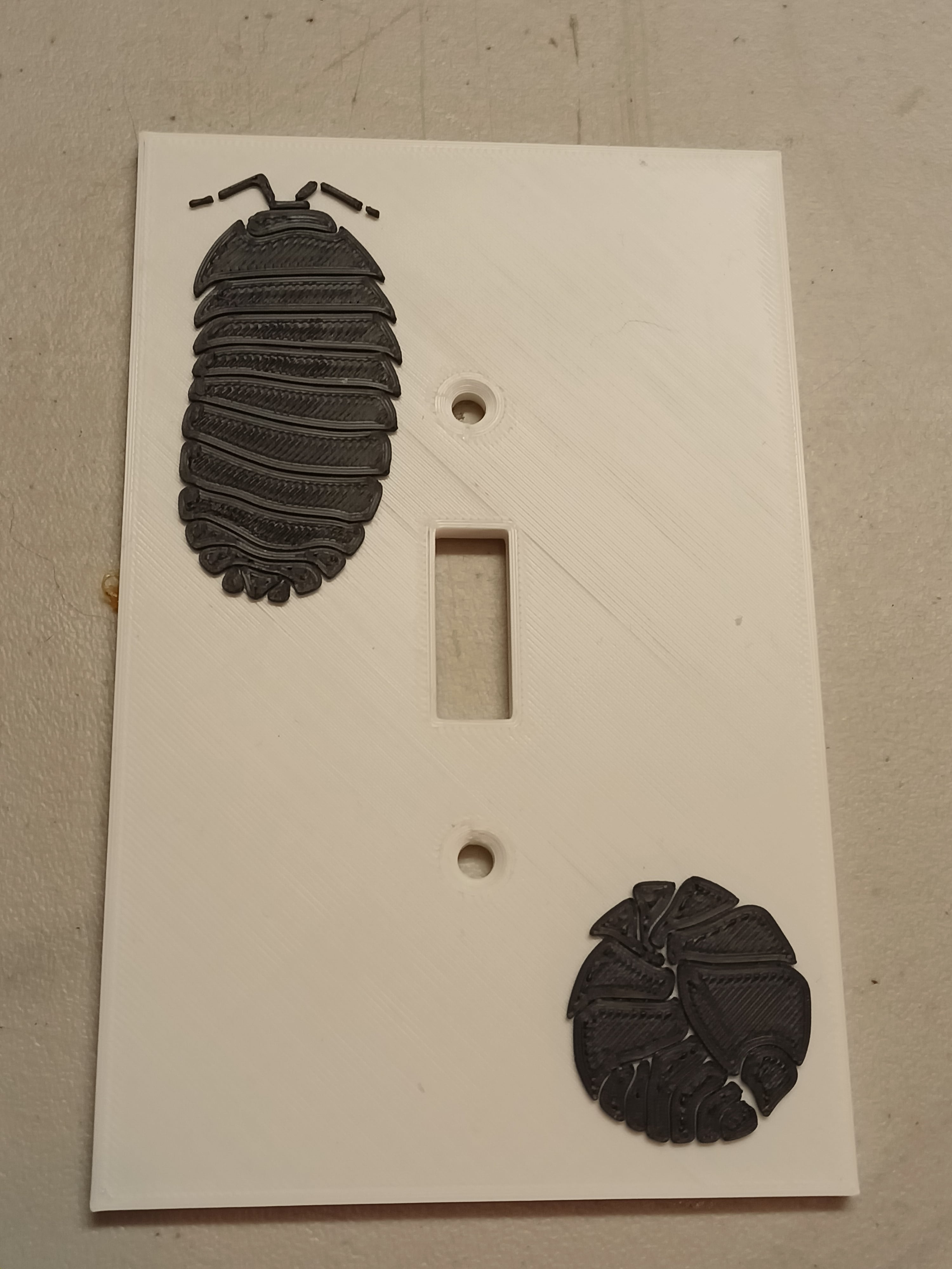 SIngle gang Oversized light switch cover with isopods rolly pollies 3d model